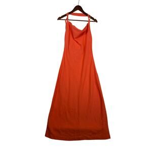 Free People Free-Est Women’s S Halter Maxi Dress Coral Linen Blend Bohemian EUC